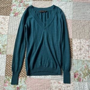 The Limited teal/aqua merino wool blend fitted v-neck top